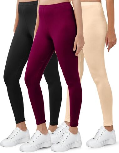 Women's Cotton Ankle Length Leggings | Elastic Waistband Soft Stretchable Everyday Wear | Pack of 3 in Saudi Arabia