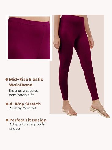 Women's Cotton Ankle Length Leggings | Elastic Waistband Soft Stretchable Everyday Wear | Pack of 3 in Saudi Arabia