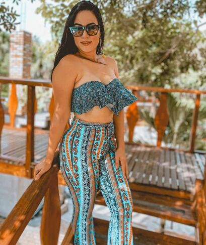 Boho Flare Pants for Women - Rave High Waisted Bell Bottom Retro 70s Disco EDM Floral Wide Leg Legging in Saudi Arabia