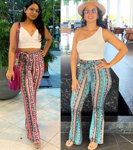 Boho Flare Pants for Women - Rave High Waisted Bell Bottom Retro 70s Disco EDM Floral Wide Leg Legging in Saudi Arabia