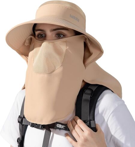 Huamulan Women Wide Brim Sun Hat Ponytail UV Protection Hats Fisor Fishing Haps Face Mask قابلة للفصل in Kuwait