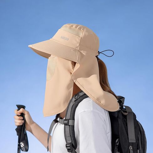 Huamulan Women Wide Brim Sun Hat Ponytail UV Protection Hats Fisor Fishing Haps Face Mask قابلة للفصل in Kuwait