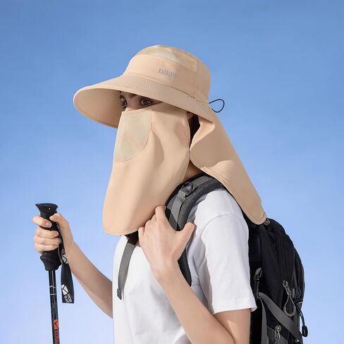 Huamulan Women Wide Brim Sun Hat Ponytail UV Protection Hats Fisor Fishing Haps Face Mask قابلة للفصل in Kuwait