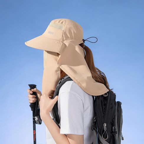 Huamulan Women Wide Brim Sun Hat Ponytail UV Protection Hats Fisor Fishing Haps Face Mask قابلة للفصل in Kuwait