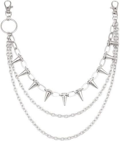 سلسلة سراويل سراويل ذات طبقة برشجة للنساء رجال شرير القوطية الفضية الفضية جان حزام سراويل سلاسل هاراجوكو شارع المحفظة جيب مفاتيح الخصر جيب بارد الهيب هوب هوب راكب راكب الدراجة النارية القوطية القوطية. in Kuwait