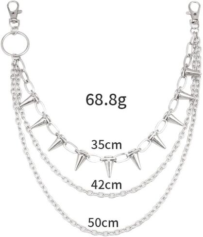 سلسلة سراويل سراويل ذات طبقة برشجة للنساء رجال شرير القوطية الفضية الفضية جان حزام سراويل سلاسل هاراجوكو شارع المحفظة جيب مفاتيح الخصر جيب بارد الهيب هوب هوب راكب راكب الدراجة النارية القوطية القوطية. in Kuwait