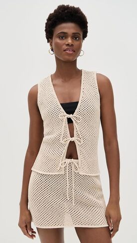 Women's Crochet Knit Tie Front Top in Saudi Arabia