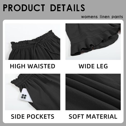 Womens Summer Linen Shorts Wide Leg High Waisted Ruffle Draswtring Beach Flowy Shorts with Pockets in Kuwait