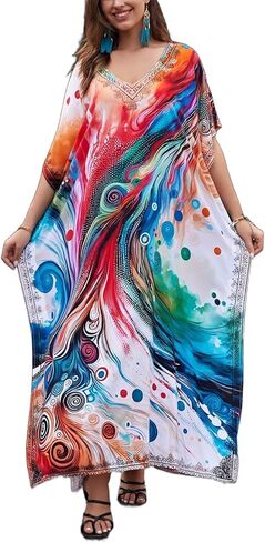 بالإضافة إلى الحجم ، فستان Kaftan للنساء Caftan Wating Swim Cover Up Boho Beach Dress Loungwear Loungwear in Saudi Arabia
