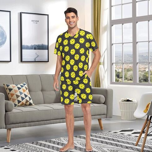 Laprad Men's Pajamas Set Two Piece Short Sleeve Sleepwear Loungewear V-Neck with Pockets in Saudi Arabia