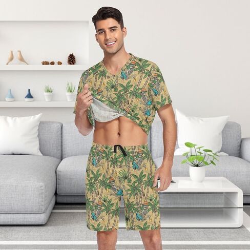 Laprad Men's Pajamas Set Two Piece Short Sleeve Sleepwear Loungewear V-Neck with Pockets in Saudi Arabia