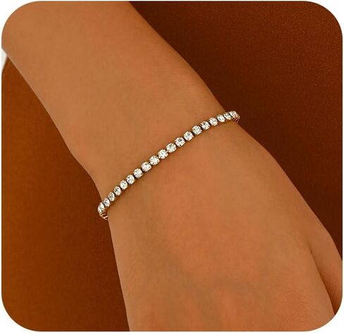 18K Gold Plated Tennis Bracelet for Women 2/3/5mm Cubic Zirconia Adjustable Classic Tennis Bracelet Trendy Wedding Birthday Gift for Her in Kuwait