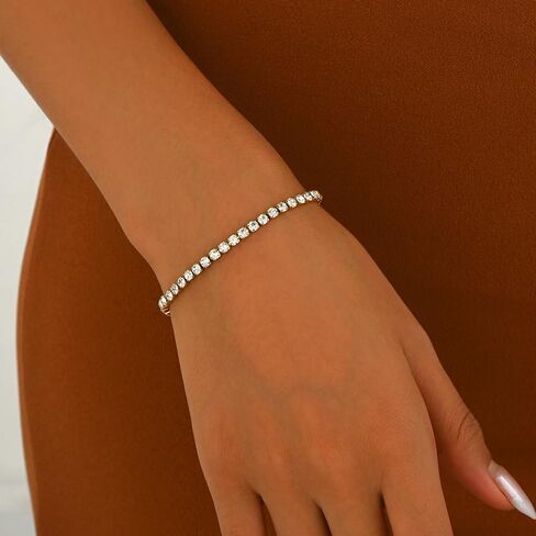 18K Gold Plated Tennis Bracelet for Women 2/3/5mm Cubic Zirconia Adjustable Classic Tennis Bracelet Trendy Wedding Birthday Gift for Her in Kuwait