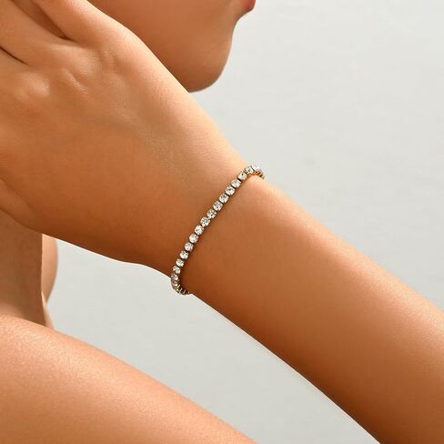 18K Gold Plated Tennis Bracelet for Women 2/3/5mm Cubic Zirconia Adjustable Classic Tennis Bracelet Trendy Wedding Birthday Gift for Her in Kuwait