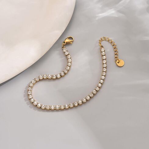 18K Gold Plated Tennis Bracelet for Women 2/3/5mm Cubic Zirconia Adjustable Classic Tennis Bracelet Trendy Wedding Birthday Gift for Her in Kuwait