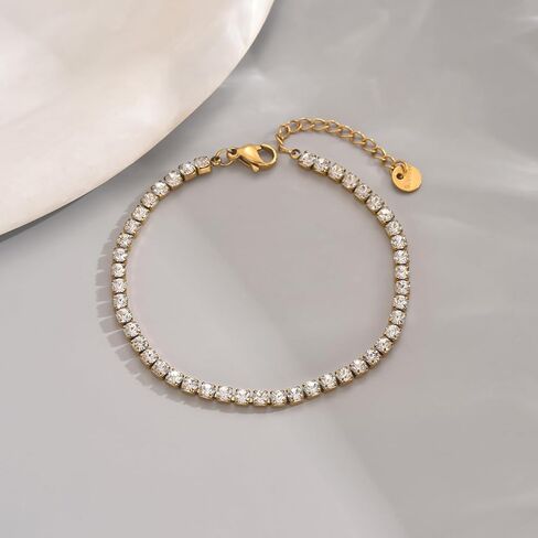 18K Gold Plated Tennis Bracelet for Women 2/3/5mm Cubic Zirconia Adjustable Classic Tennis Bracelet Trendy Wedding Birthday Gift for Her in Kuwait
