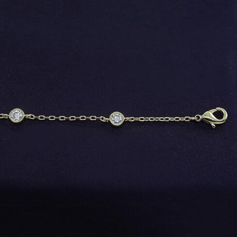 18K Gold Plated Five Stone Station Link Bracelet for Women| 3MM Moissanite Classic Tennis Bracelet | Bezel-Set 6" + 2" Adjustable Chain Bracelet (0.50 Cttw) in Saudi Arabia