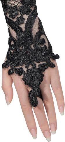 Zando Women's Feather Lace Long Gloves Halloween Feather Gloves Adult Lace UP Fingerless Gloves for Women Wrist Cuffs in Saudi Arabia
