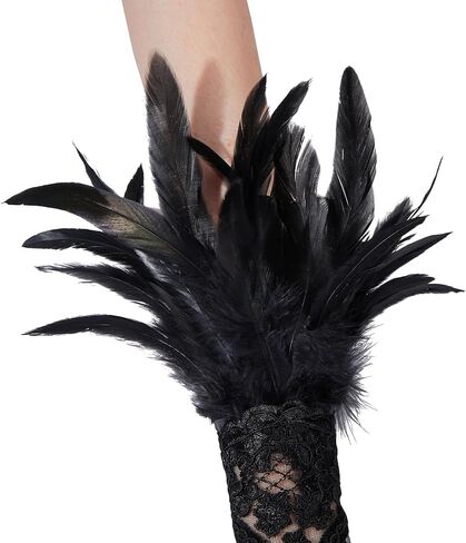 Zando Women's Feather Lace Long Gloves Halloween Feather Gloves Adult Lace UP Fingerless Gloves for Women Wrist Cuffs in Saudi Arabia