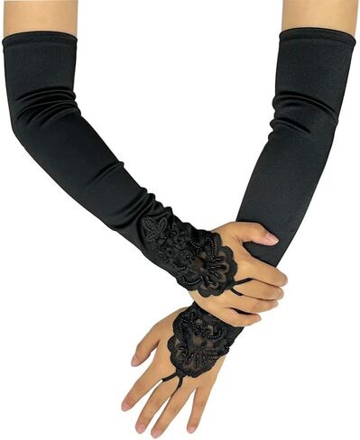 Specell Satin Fingerless Gloves Women, Fingerless Satin Gloves Long 18.9", Bridal Prom for Wedding Party Costume Accessories in Saudi Arabia
