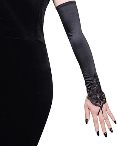 Specell Satin Fingerless Gloves Women, Fingerless Satin Gloves Long 18.9", Bridal Prom for Wedding Party Costume Accessories in Saudi Arabia