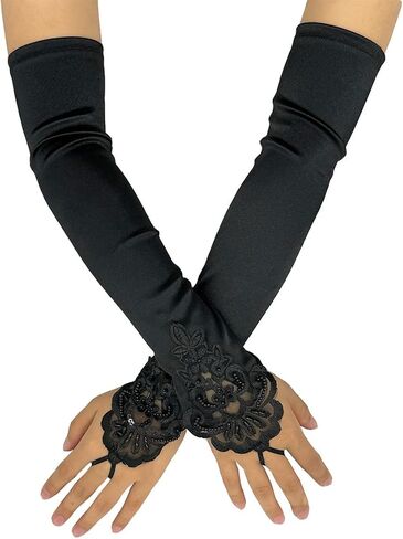 Specell Satin Fingerless Gloves Women, Fingerless Satin Gloves Long 18.9", Bridal Prom for Wedding Party Costume Accessories in Saudi Arabia