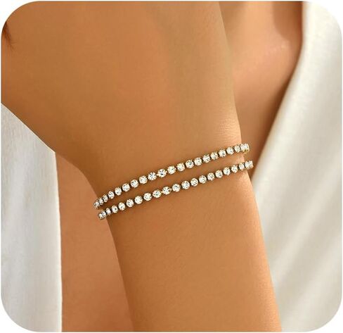 18K Gold Plated Tennis Bracelet for Women 2/3/5mm Cubic Zirconia Adjustable Classic Tennis Bracelet Trendy Wedding Birthday Gift for Her in Kuwait
