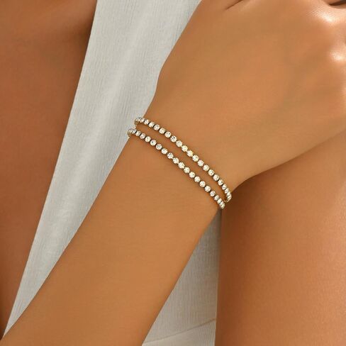 18K Gold Plated Tennis Bracelet for Women 2/3/5mm Cubic Zirconia Adjustable Classic Tennis Bracelet Trendy Wedding Birthday Gift for Her in Kuwait