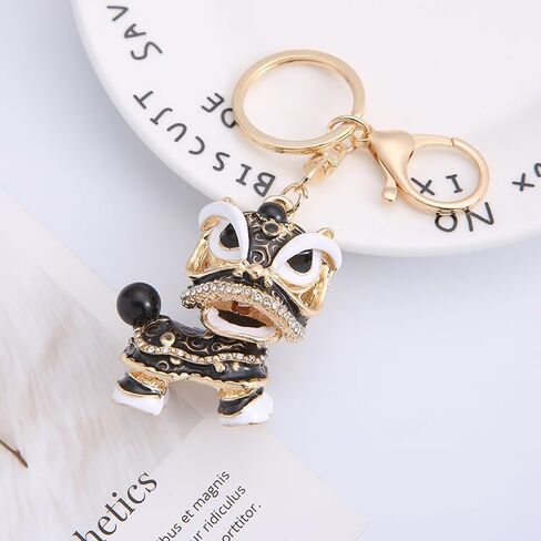 Axmerdal Animal Keychain Cute Chinese Traditional Dance Lion Car HandBag Pendant Key Chain for Women and Men Keyring Gift in Kuwait