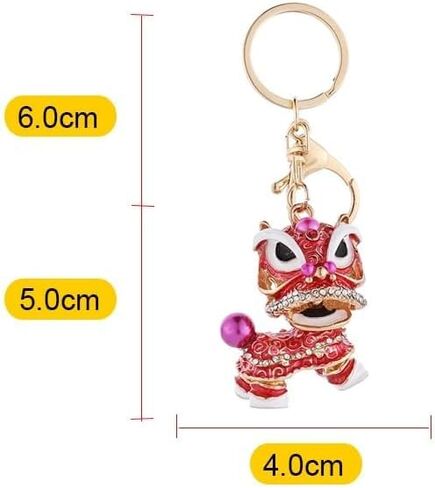 Axmerdal Animal Keychain Cute Chinese Traditional Dance Lion Car HandBag Pendant Key Chain for Women and Men Keyring Gift in Kuwait