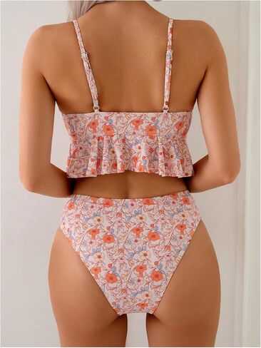 Verdusa Women's 2 قطعة Boho Floral Tankini مجموعة قميصات الكشكش مع أسفل in Kuwait