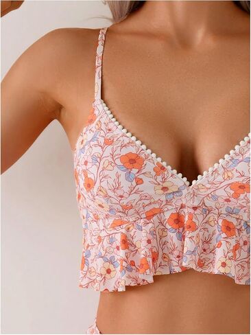 Verdusa Women's 2 قطعة Boho Floral Tankini مجموعة قميصات الكشكش مع أسفل in Kuwait