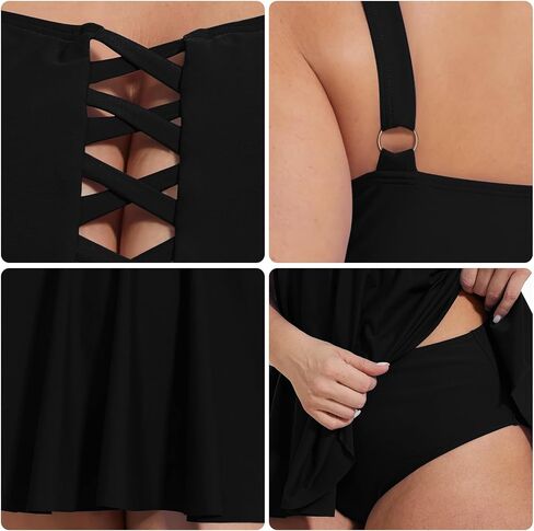 Women's Plus Size Tankini Swimsuit Two Piece Tummy Control Bathing Suits Flowy Swim Dress with Shorts in Saudi Arabia