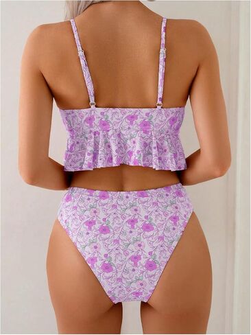 Verdusa Women's 2 قطعة Boho Floral Tankini مجموعة قميصات الكشكش مع أسفل in Kuwait