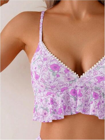 Verdusa Women's 2 قطعة Boho Floral Tankini مجموعة قميصات الكشكش مع أسفل in Kuwait