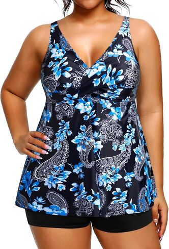 Holipick Plus Size Tankini Swimsuits for Women Two Piece Tummy Control Bathing Suits Flowy Tankini Top with Shorts in Saudi Arabia