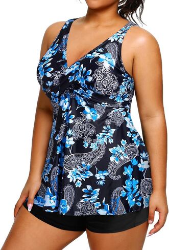 Holipick Plus Size Tankini Swimsuits for Women Two Piece Tummy Control Bathing Suits Flowy Tankini Top with Shorts in Saudi Arabia