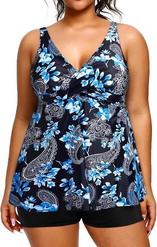 Holipick Plus Size Tankini Swimsuits for Women Two Piece Tummy Control Bathing Suits Flowy Tankini Top with Shorts in Saudi Arabia