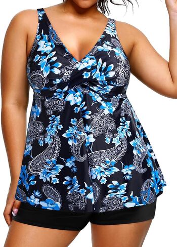 Holipick Plus Size Tankini Swimsuits for Women Two Piece Tummy Control Bathing Suits Flowy Tankini Top with Shorts in Saudi Arabia