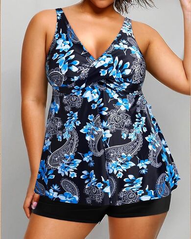 Holipick Plus Size Tankini Swimsuits for Women Two Piece Tummy Control Bathing Suits Flowy Tankini Top with Shorts in Saudi Arabia