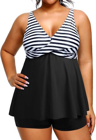 Holipick Plus Size Tankini Swimsuits for Women Two Piece Tummy Control Bathing Suits Flowy Tankini Top with Shorts in Saudi Arabia