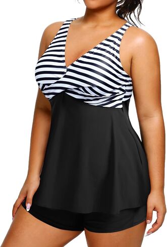 Holipick Plus Size Tankini Swimsuits for Women Two Piece Tummy Control Bathing Suits Flowy Tankini Top with Shorts in Saudi Arabia