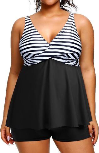 Holipick Plus Size Tankini Swimsuits for Women Two Piece Tummy Control Bathing Suits Flowy Tankini Top with Shorts in Saudi Arabia