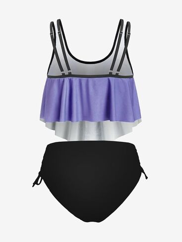 Rosegal Womens Plus Size Curve Gothic Skull Print Ruffled Tankini Swimwear Set in Kuwait
