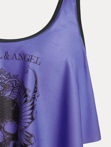 Rosegal Womens Plus Size Curve Gothic Skull Print Ruffled Tankini Swimwear Set in Kuwait