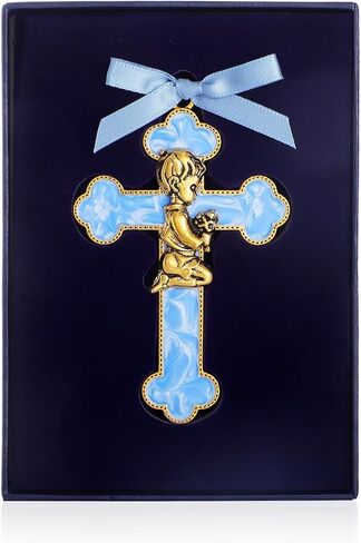 KOMI Baptism Gifts for Boys Blue Enamel Baby Wall Cross Christening Gifts Praying Boy Cross Christening and Dedication Baptismal Gifts from Godmother in Saudi Arabia