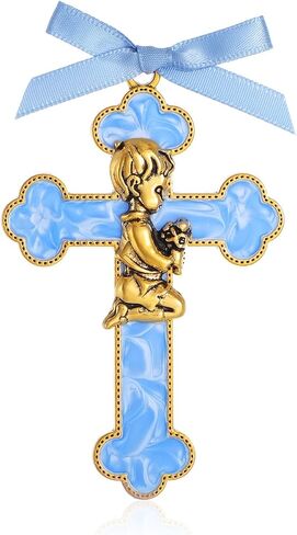 KOMI Baptism Gifts for Boys Blue Enamel Baby Wall Cross Christening Gifts Praying Boy Cross Christening and Dedication Baptismal Gifts from Godmother in Saudi Arabia