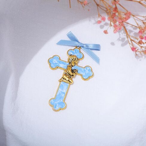 KOMI Baptism Gifts for Boys Blue Enamel Baby Wall Cross Christening Gifts Praying Boy Cross Christening and Dedication Baptismal Gifts from Godmother in Saudi Arabia