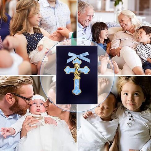 KOMI Baptism Gifts for Boys Blue Enamel Baby Wall Cross Christening Gifts Praying Boy Cross Christening and Dedication Baptismal Gifts from Godmother in Saudi Arabia