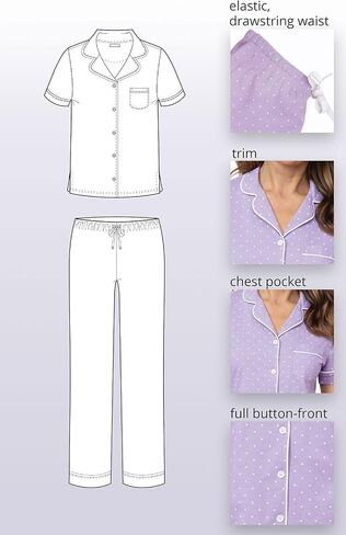 PajamaGram Women’s Pajamas - PJ For Women Set, Short Sleeve, 100% Cotton in Saudi Arabia